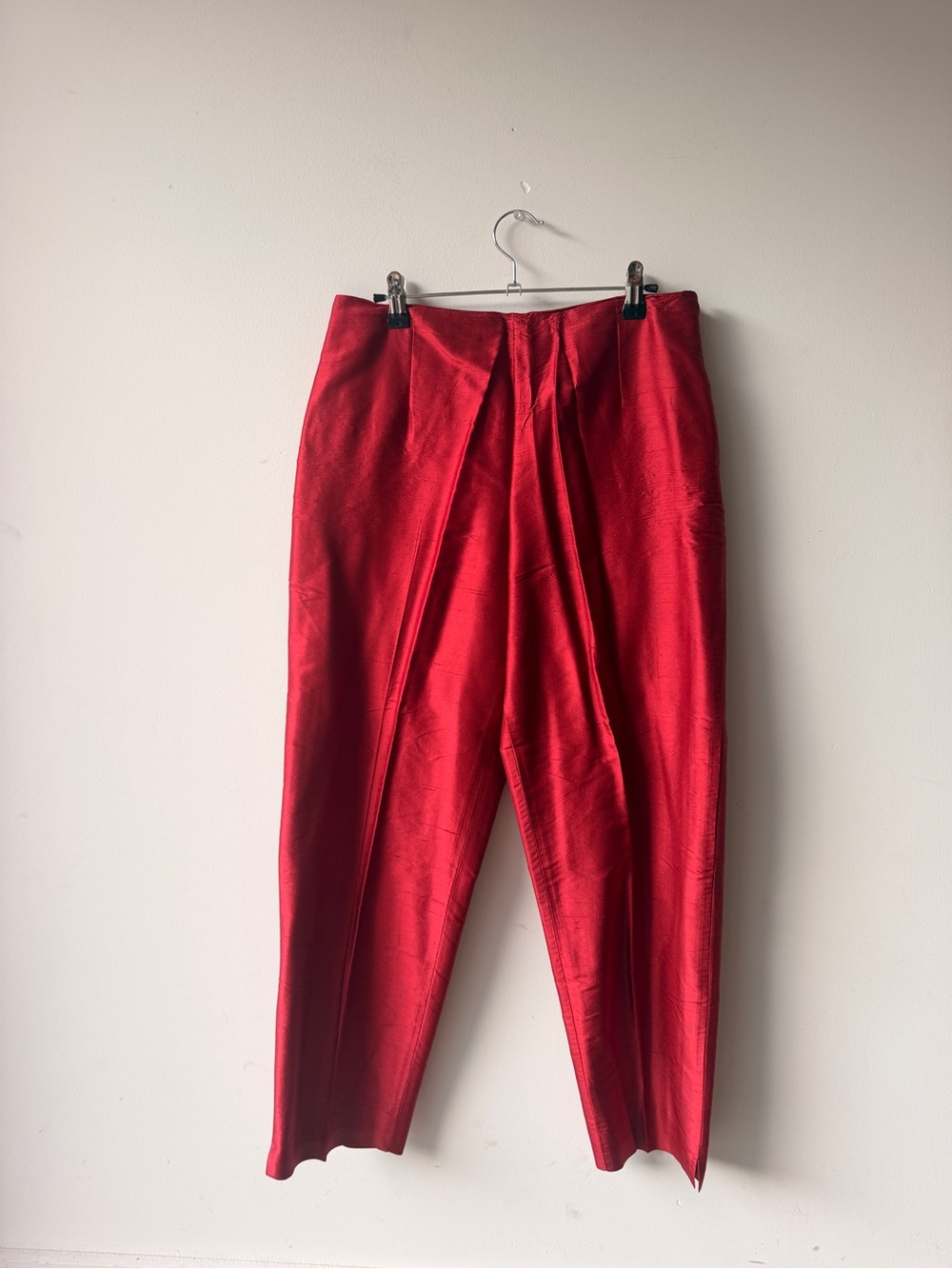 Vintage 100% Silk Parisian Signature Women's Straight Leg Red Trousers